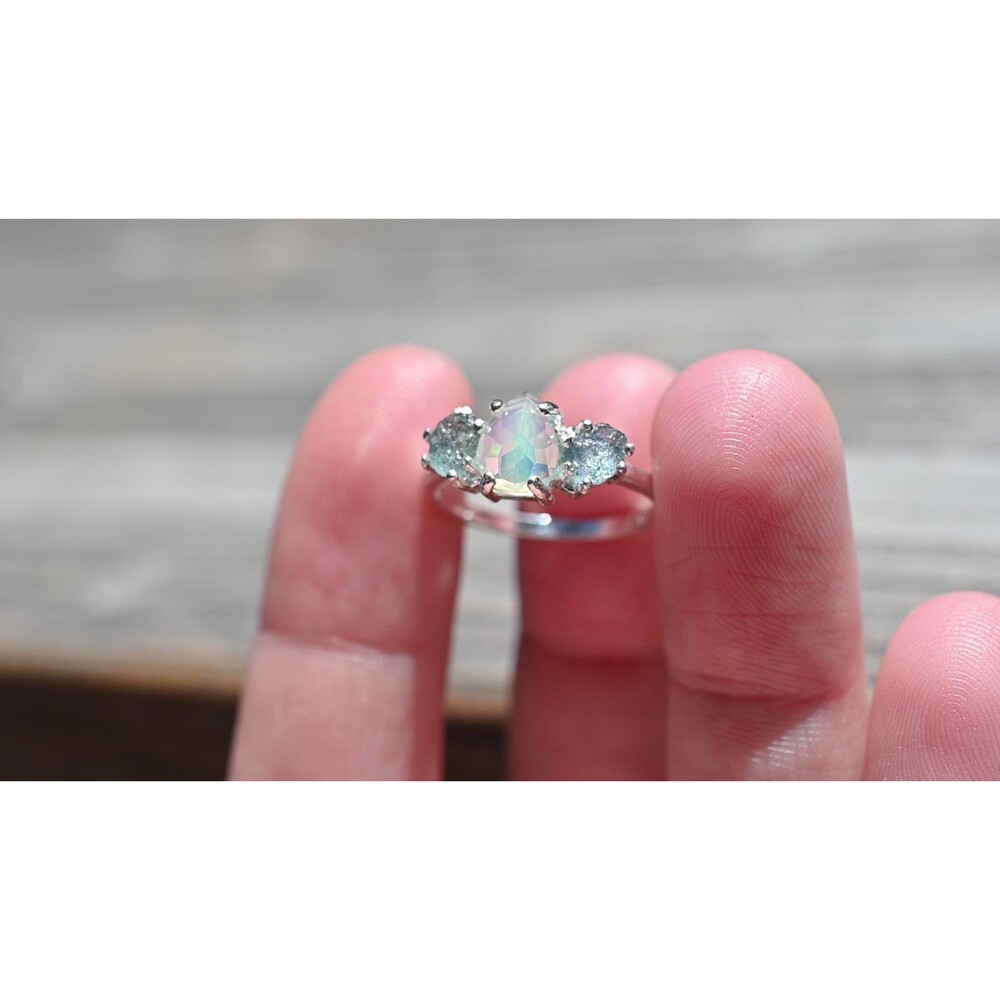 opal ring, Raw sapphire Gemstone, unique opal ring, jewelry for her, birthday gi